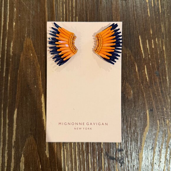 Mini Madeline Earrings Orange Navy - Picture 1 of 4